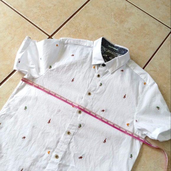 Ted Baker London Monkie Monkey Embroidery Short Sleeve Shirt Palms Bananas L - Picture 9 of 13